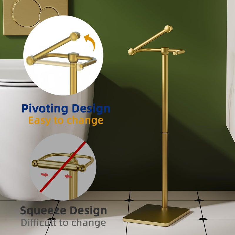 Ruacq Toilet Paper Holder Stand  Bathroom Toilet Paper Roll Holder Free Standing  Toilet Tissue Holder Stand With Post Pivoting Design  Stable Weighted Base  Sus304 Stainless Steel (Brushed Gold) - Image 3