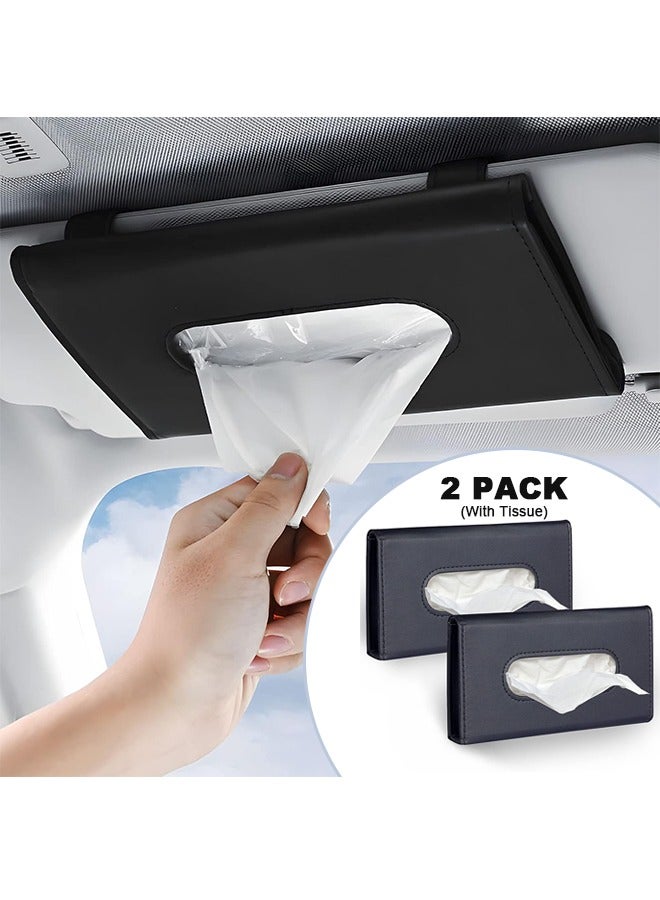 Generic 2 Packs Car Tissue Holder, PU Leather Mask Holder, Sun Visor Napkin Holder, Car Napkin Holder, Premium Car Tissue Box for Car with Tissue Refill, Black  - Image 1