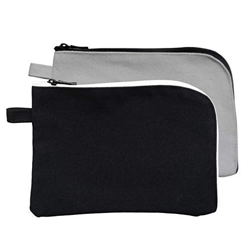 enyuwlcm 16oz Canvas Zipper Bag Small Makeup Pouch Flat Pencil Pouch 2 Pack Black and White - Image 1