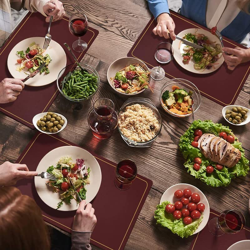 Crownish Leather Placemats Set of 6 Waterproof Wipeable Washable Indoor Placemats for Dining Table Home Kitchen Dinner Elegant Rectangle Placemats Easy Clean Table Mats Size 45x30 cm - Image 2
