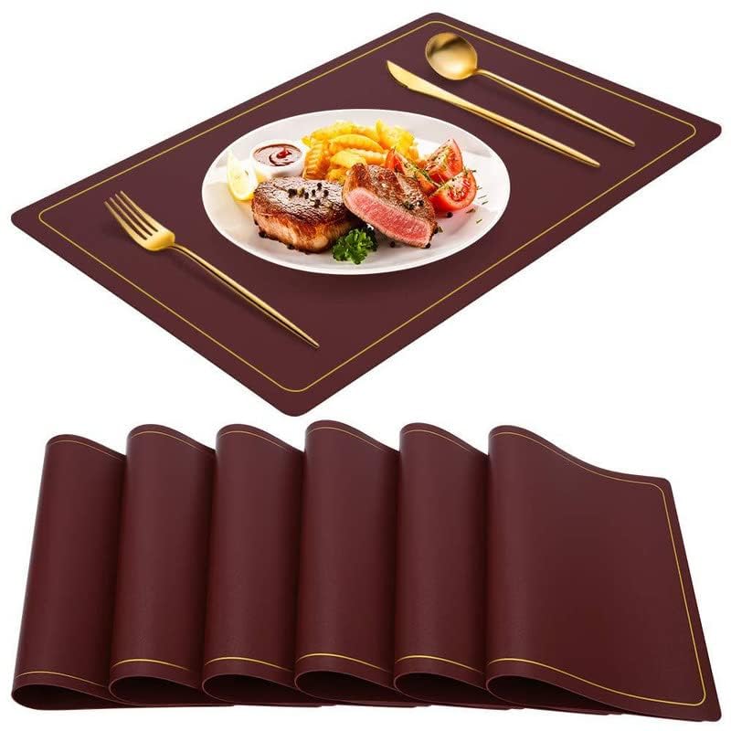 Crownish Leather Placemats Set of 6 Waterproof Wipeable Washable Indoor Placemats for Dining Table Home Kitchen Dinner Elegant Rectangle Placemats Easy Clean Table Mats Size 45x30 cm - Image 4