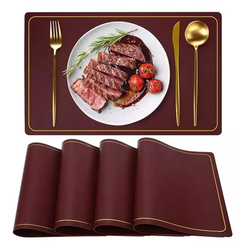 Crownish Leather Placemats Set of 6 Waterproof Wipeable Washable Indoor Placemats for Dining Table Home Kitchen Dinner Elegant Rectangle Placemats Easy Clean Table Mats Size 45x30 cm - Image 1