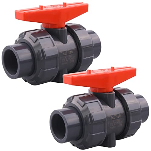 DERNORD 2 Pack PVC True Union Ball Valve with Full Port, EPDM O-Rings, and Reversible PTFE Seats,Rated at 200 PSI (3/4 inch Socket) - Image 1
