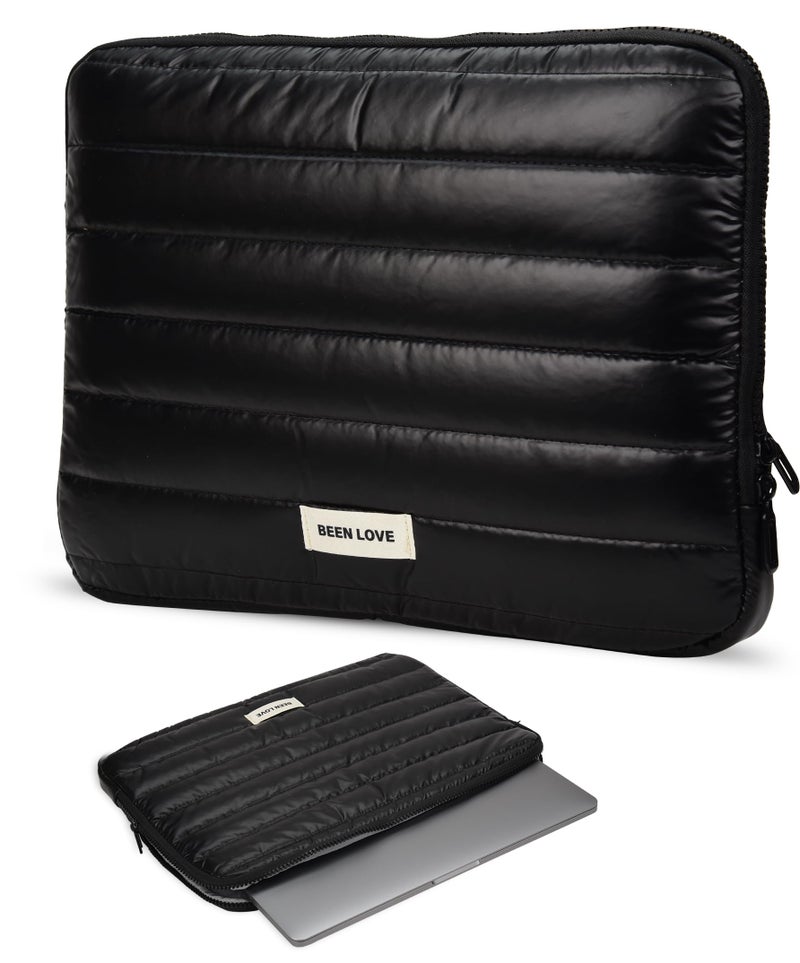 RarePicks Soft Padded Medium Portable Laptop Sleeve | Puffy Laptop Sleeve | Compatible with Laptop/MacBook Air/Pro Upto 13 in | Water Resistant Fabric | Padded Sleeve with Zip Closure - Black - Image 1