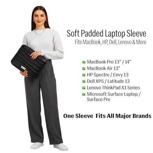 RarePicks Soft Padded Medium Portable Laptop Sleeve | Puffy Laptop Sleeve | Compatible with Laptop/MacBook Air/Pro Upto 13 in | Water Resistant Fabric | Padded Sleeve with Zip Closure - Black - Image 4