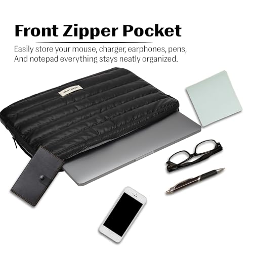 RarePicks Soft Padded Medium Portable Laptop Sleeve | Puffy Laptop Sleeve | Compatible with Laptop/MacBook Air/Pro Upto 13 in | Water Resistant Fabric | Padded Sleeve with Zip Closure - Black - Image 3