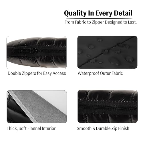 RarePicks Soft Padded Medium Portable Laptop Sleeve | Puffy Laptop Sleeve | Compatible with Laptop/MacBook Air/Pro Upto 13 in | Water Resistant Fabric | Padded Sleeve with Zip Closure - Black - Image 5