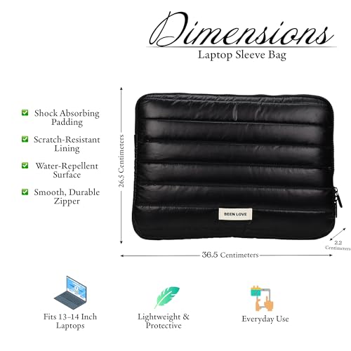 RarePicks Soft Padded Medium Portable Laptop Sleeve | Puffy Laptop Sleeve | Compatible with Laptop/MacBook Air/Pro Upto 13 in | Water Resistant Fabric | Padded Sleeve with Zip Closure - Black - Image 2