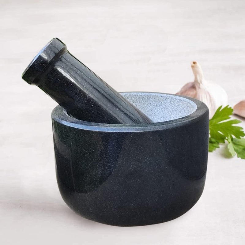 EZAHK EZAHK Stone and Mortar and Pestle Set Pure Black granite 625 inch Large Size For Kitchen  - Image 1
