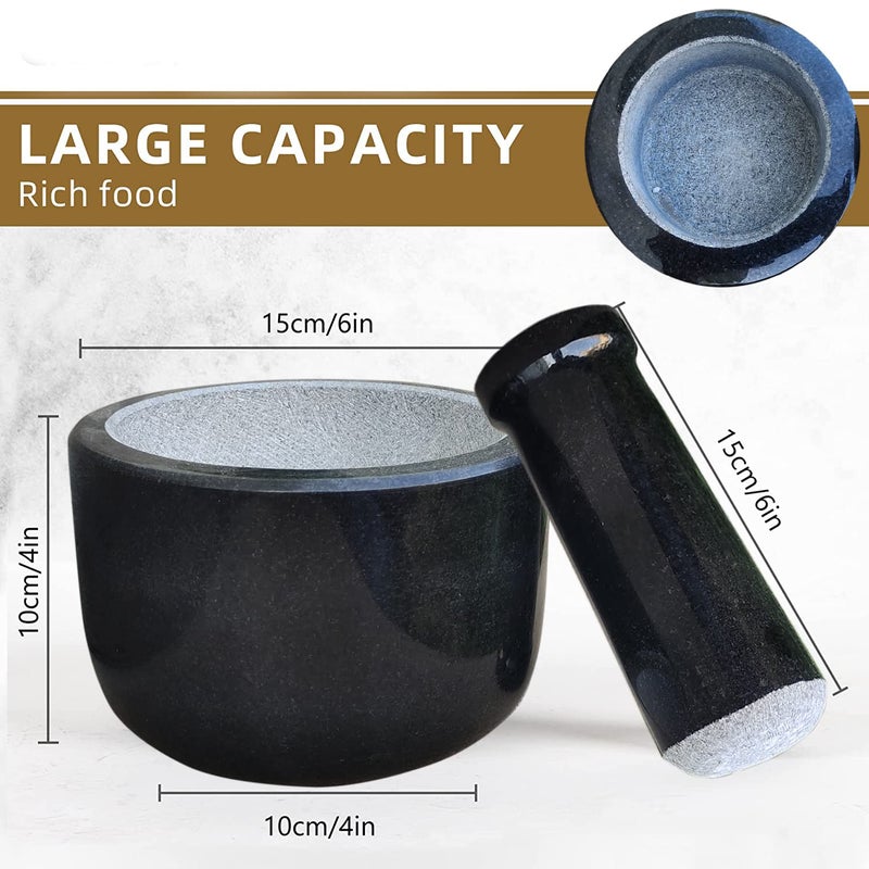 EZAHK EZAHK Stone and Mortar and Pestle Set Pure Black granite 625 inch Large Size For Kitchen  - Image 3