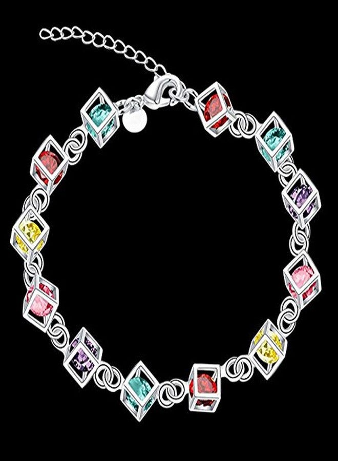 Cutesmile Jewelry Hot Fashion Beautiful Colorful Mosaic Crystal 925 Sterling Silver Bracelet - Image 2