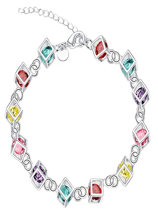 Cutesmile Jewelry Hot Fashion Beautiful Colorful Mosaic Crystal 925 Sterling Silver Bracelet - Image 1