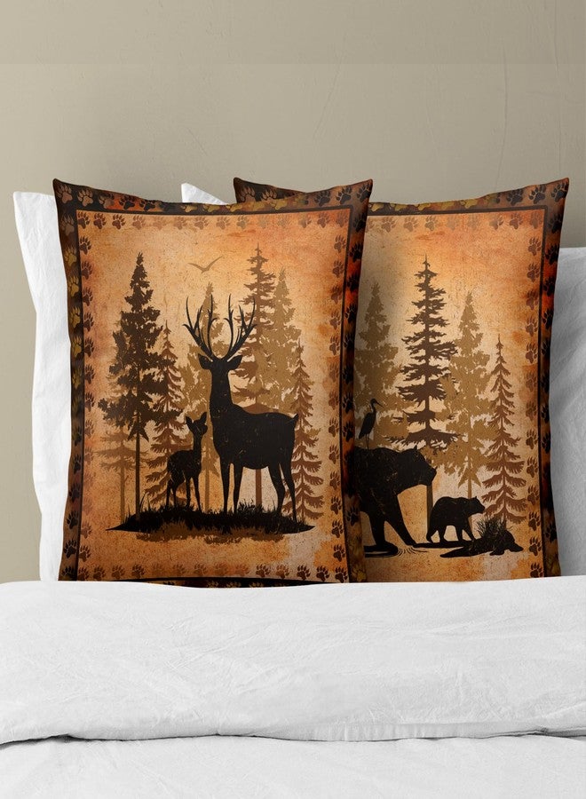 Giwawa Forest Bear Deer Throw Pillow Covers 18x18 Set of 2 Wildlife Animal Decorative Pillow Cases Square Cushion Cover for Couch Bed Sofa Chair - Image 3