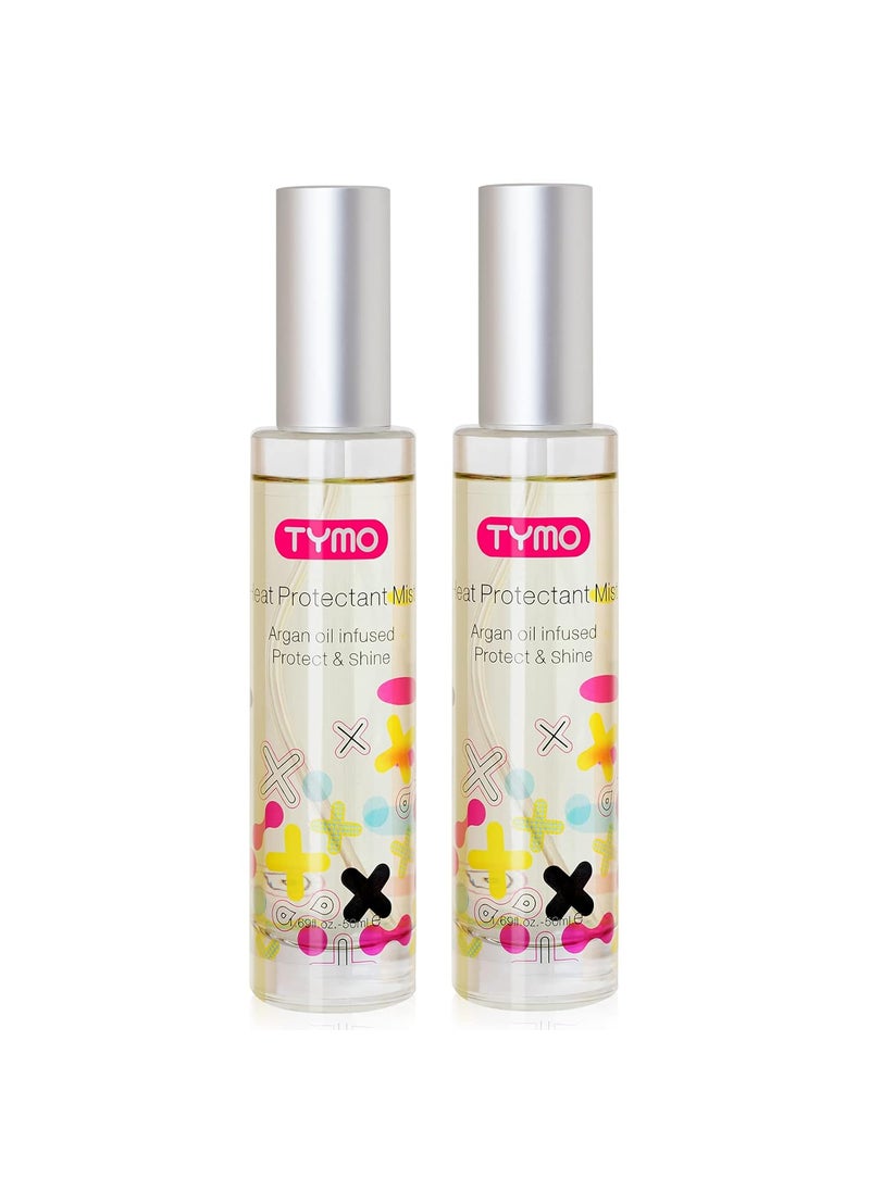 TYMO TYMO Heat Protectant for Hair with Argan Oil for Heated Styling Tools Leave in Conditioner Spray to Smooth  Hydrate Natural Pure Formulation Multibenefit Treatment Lightweight Spray Pack of 2 