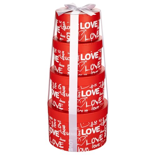 Briful Luxury Round Nested Gift Boxes with Lids (Set of 4) – Reusable Sturdy Cardboard Gift Box Set for Birthdays, Weddings, Anniversaries, Christmas, and Valentine’s Day – Red - Image 1