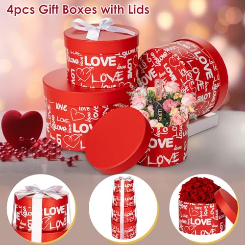 Briful Luxury Round Nested Gift Boxes with Lids (Set of 4) – Reusable Sturdy Cardboard Gift Box Set for Birthdays, Weddings, Anniversaries, Christmas, and Valentine’s Day – Red - Image 4