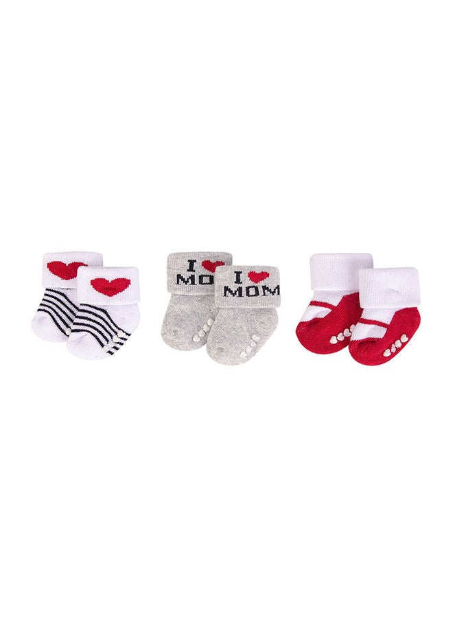 hudson baby Baby Terry Socks With Non-Skid 3 Piece Red Mum  - Image 1