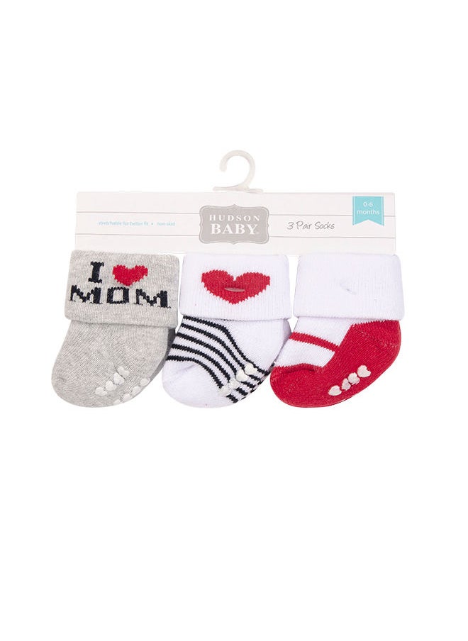 hudson baby Baby Terry Socks With Non-Skid 3 Piece Red Mum  - Image 2