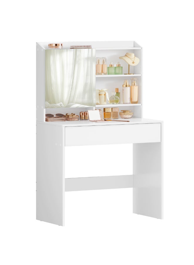 VASAGLE Dressing Table, Vanity Desk with Mirror and Drawer, Makeup Table, Adjustable Shelves, Modern Design, 40 x 70 x 135 cm, Cloud White - Image 1