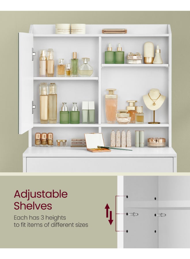 VASAGLE Dressing Table, Vanity Desk with Mirror and Drawer, Makeup Table, Adjustable Shelves, Modern Design, 40 x 70 x 135 cm, Cloud White - Image 4