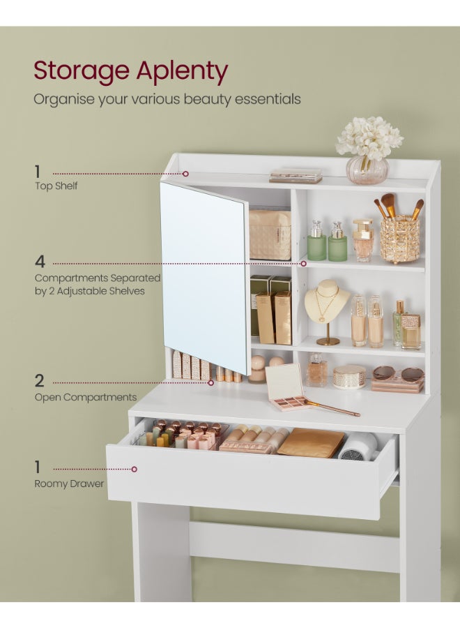 VASAGLE Dressing Table, Vanity Desk with Mirror and Drawer, Makeup Table, Adjustable Shelves, Modern Design, 40 x 70 x 135 cm, Cloud White - Image 3