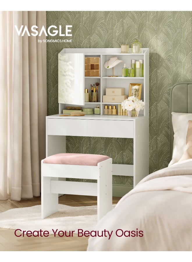 VASAGLE Dressing Table, Vanity Desk with Mirror and Drawer, Makeup Table, Adjustable Shelves, Modern Design, 40 x 70 x 135 cm, Cloud White - Image 2