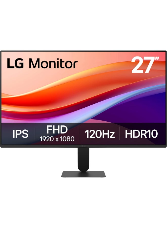 LG 27 inch IPS Display, FHD Display, 120Hz Refresh Rate, 1ms (MBR) Response Time, Motion Blur Reduction Technology, Dynamic Action Sync, Slim Stand, Black | 27U411A-B black