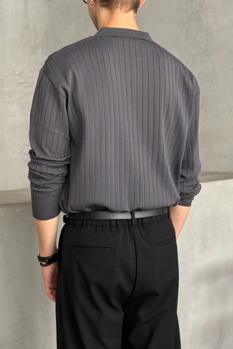 HYMAN Men's Polo Collar Ribbed Oversize Knitwear Sweater
