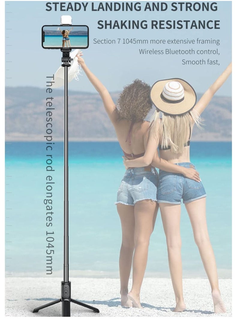 Selfie Stick Tripod, 41 Inch Extendable Portable Selfie Stick with Fill Light Bluetooth Wireless Remote and Tripod Stand for iOS and Android