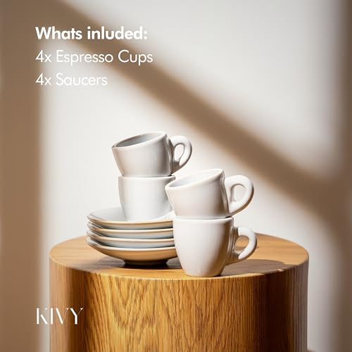 KIVY 3 oz Espresso cups set of 4 - Thick walled stoneware espresso cup set - Italian style espresso cups and saucers - Demitasse cups set of 4 - Small coffee mugs - Demitasse cups and saucers sets - Image 5
