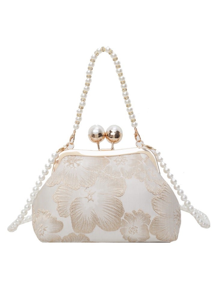 Chinese Style Embroidered Women's Bag Chinese Rretro Handbag Crossbody Bag Versatile Pearl Dinner Bag  - Image 1
