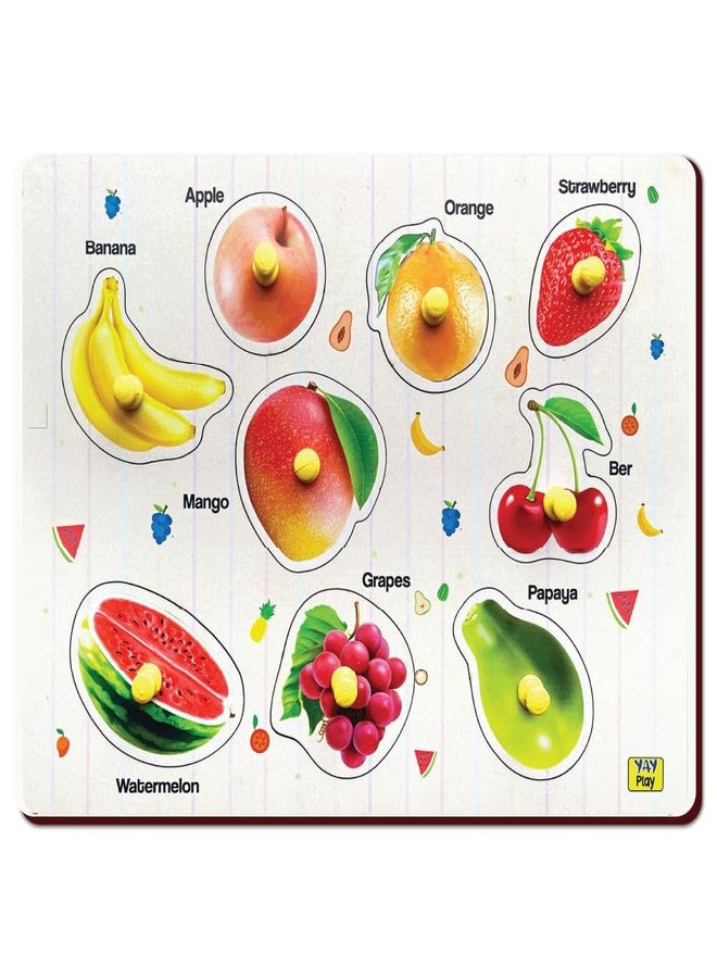 YaYplay Yay Play Wooden Knob Puzzle for Kids - Educational Fruits Shape Pegboard for 2+ Year Old Boys - Vivid Print, Easy to Hold Learning Aid - Ideal Kids Toys for 2-5 Years Boy - Image 1