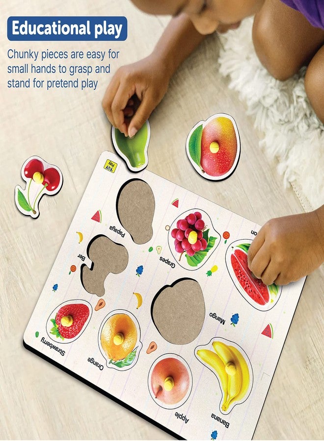 YaYplay Yay Play Wooden Knob Puzzle for Kids - Educational Fruits Shape Pegboard for 2+ Year Old Boys - Vivid Print, Easy to Hold Learning Aid - Ideal Kids Toys for 2-5 Years Boy - Image 4