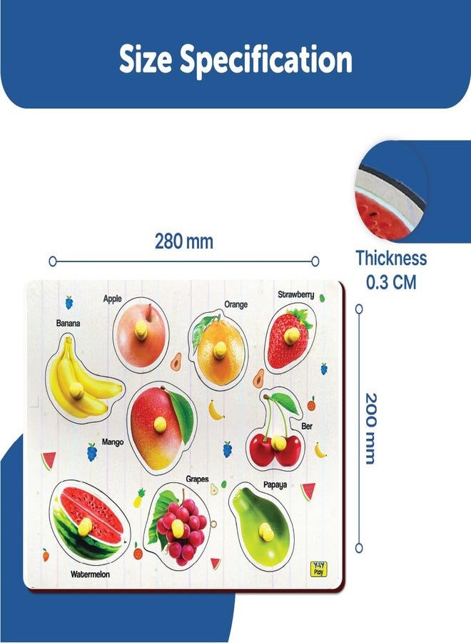 YaYplay Yay Play Wooden Knob Puzzle for Kids - Educational Fruits Shape Pegboard for 2+ Year Old Boys - Vivid Print, Easy to Hold Learning Aid - Ideal Kids Toys for 2-5 Years Boy - Image 2