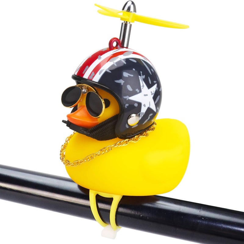 wonuu Rubber Duck Toy Car Ornaments Yellow Duck Car Dashboard Decorations Squeeze Duck Bicycle Horns with Propeller Helmet - Image 1