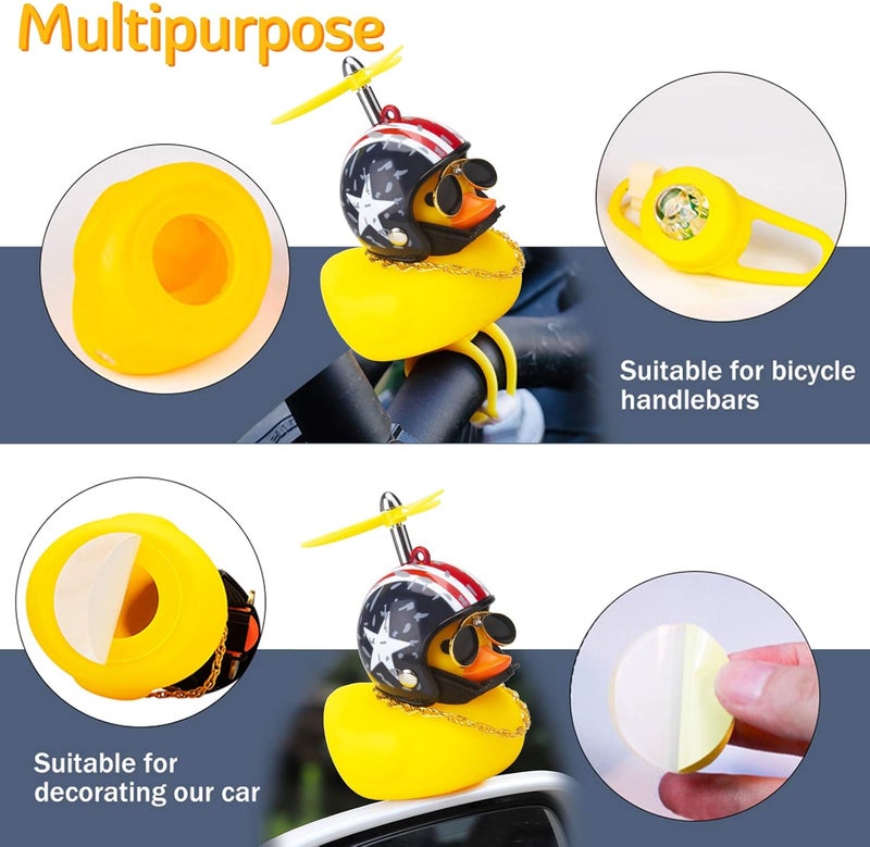 wonuu Rubber Duck Toy Car Ornaments Yellow Duck Car Dashboard Decorations Squeeze Duck Bicycle Horns with Propeller Helmet - Image 3