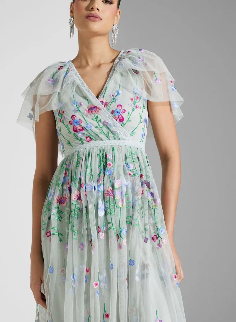 Frock and Frill Floral Tulle Midi Dress