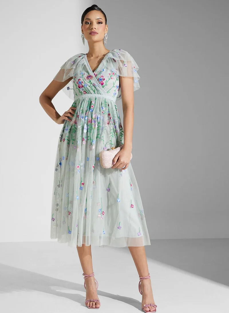 Frock and Frill Floral Tulle Midi Dress