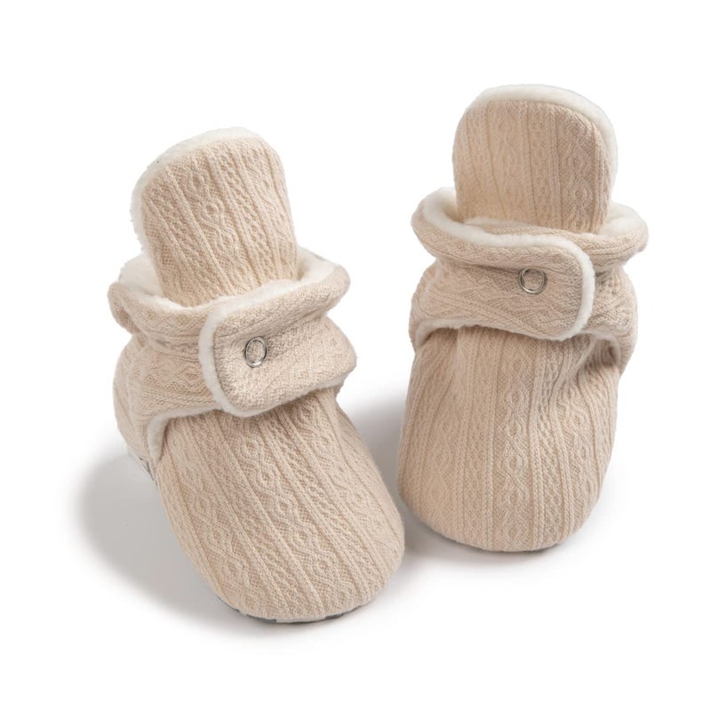 Babelvit Newborn Baby Boy Girl Soft Fleece Booties Stay On Infant Slippers Socks Shoe Non Skid Gripper Toddler First Walkers Winter Ankle Crib Shoes - Image 1