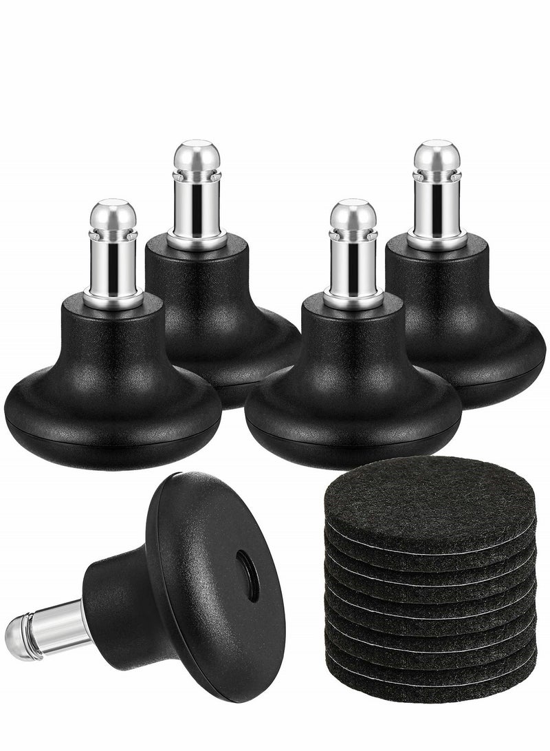 Excefore Bell Glides Replacement Office Chair Wheels, 5Pcs Stopper Swivel Caster 35mm High Profile Stool with Separate Self Adhesive Felt Pads, Black  - Image 1