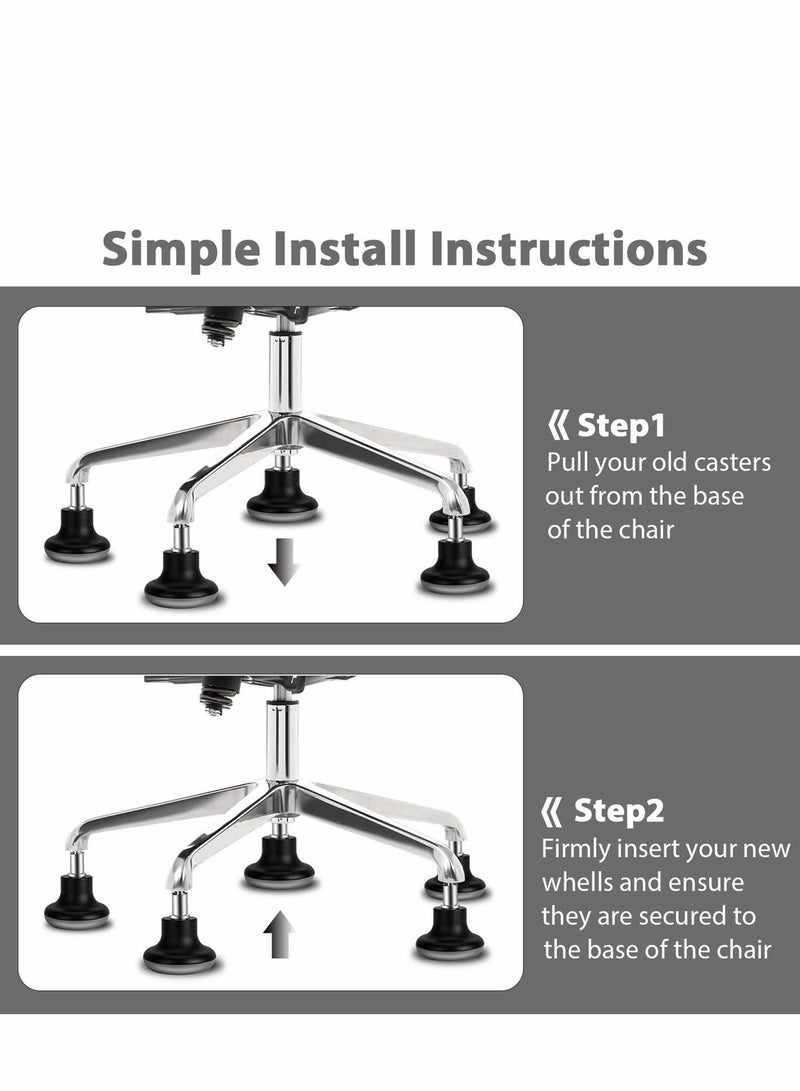 Excefore Bell Glides Replacement Office Chair Wheels, 5Pcs Stopper Swivel Caster 35mm High Profile Stool with Separate Self Adhesive Felt Pads, Black  - Image 5