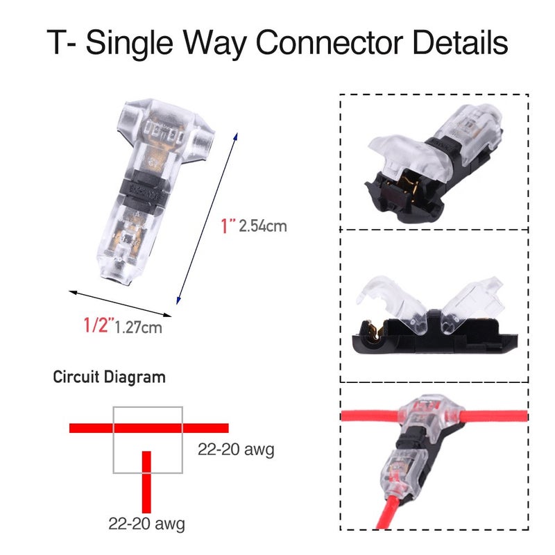 Brightfour Low Voltage Wire splice connectors - Pack of 12 Quick Solderless T Tap Connector 1 Pin,Rock Solid Connector for 24-20 AWG Cable for Vehicle/audio/video/Lighting and Automotive Uses - Image 5