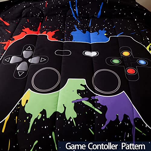 akkialla Gamer Comforter Sets Queen Size for Boys Teen,Game Controller Colorful Comforter with 2 Pillowcases, 3 Piece Video Gaming Bedding Set for Game Lovers,All Season(Black,Queen) - Image 3