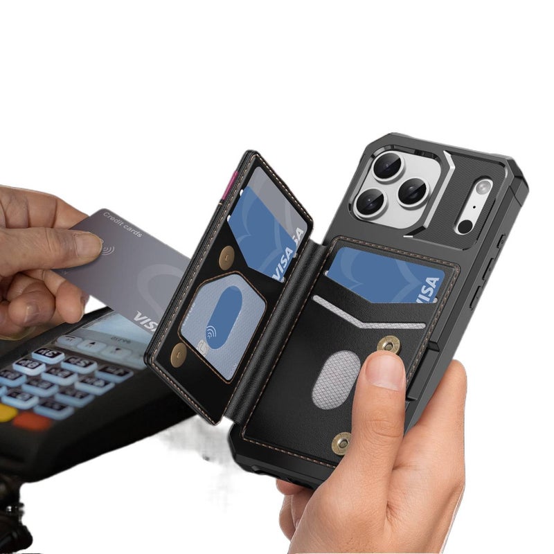 غطاء واقي بTPU لـ iPhone 15 / 15 Plus / 15 Pro / 15 Pro Max باللون أزرق مغناطيسي بوظيفة حامل من مادة TPU مع حامل بطاقات وحامل قائم مع مغناطيس قوي للسفر للمكتب للاستخدام المنزلي - Image 3