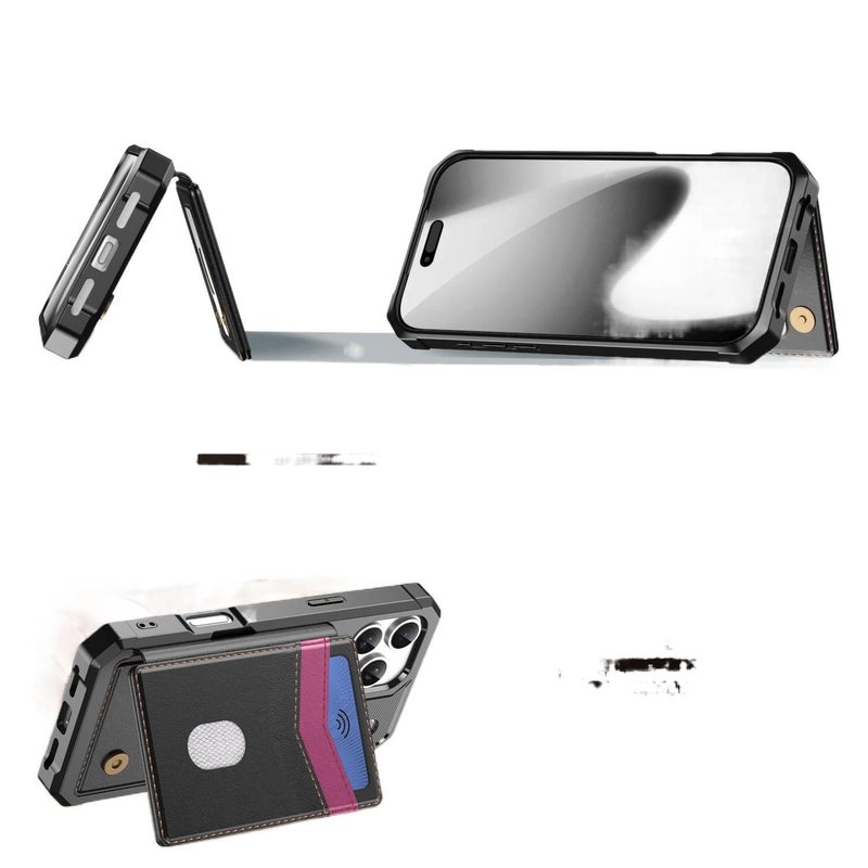 غطاء واقي بTPU لـ iPhone 15 / 15 Plus / 15 Pro / 15 Pro Max باللون أزرق مغناطيسي بوظيفة حامل من مادة TPU مع حامل بطاقات وحامل قائم مع مغناطيس قوي للسفر للمكتب للاستخدام المنزلي - Image 4