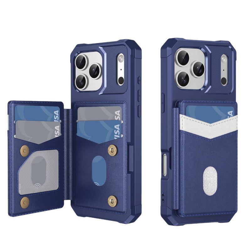 غطاء واقي بTPU لـ iPhone 15 / 15 Plus / 15 Pro / 15 Pro Max باللون أزرق مغناطيسي بوظيفة حامل من مادة TPU مع حامل بطاقات وحامل قائم مع مغناطيس قوي للسفر للمكتب للاستخدام المنزلي - Image 1