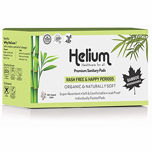 Helium Biodegradable Bamboo Premium Sanitary Pads - (Pack Of 20 Pads - XXL,330mm),Pure Cottene,100% Rash-Free,Full-Day&Full-Night,High Absorbent,Chlorine Free,Fragrance Free. - Image 1