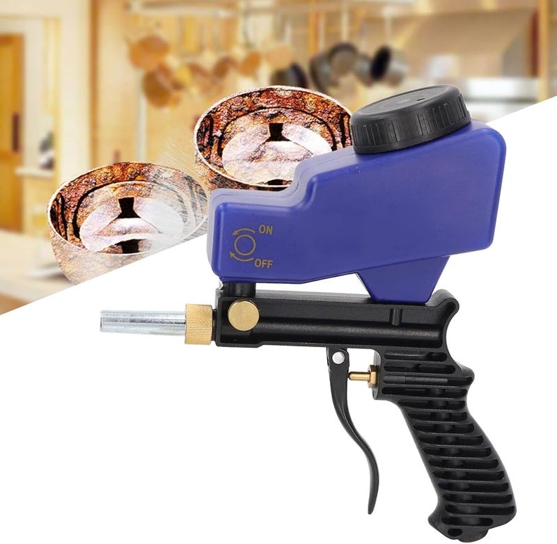 Blue Sandblaster Gun Compact Paint Removal Tool with Steel Grit for Easy Storage - Image 3