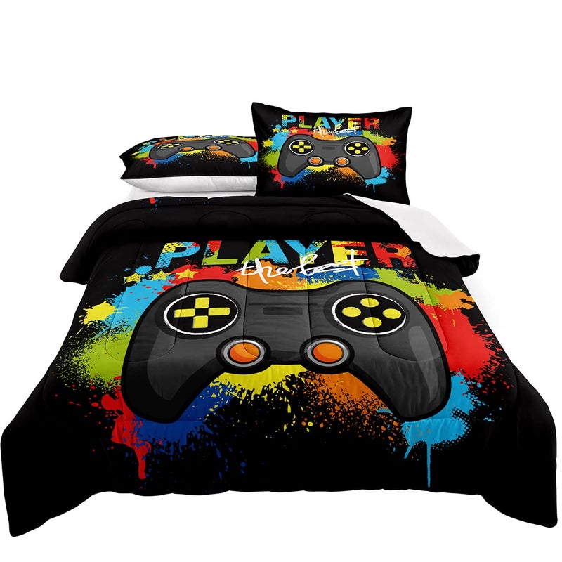 lris Bedding Gaming Comforter Set Full Size for Boys Kids Game Room Decor Video Game Gamer Comforter Teens Bedroom Gamepad Bedding Set All Season A19 Full