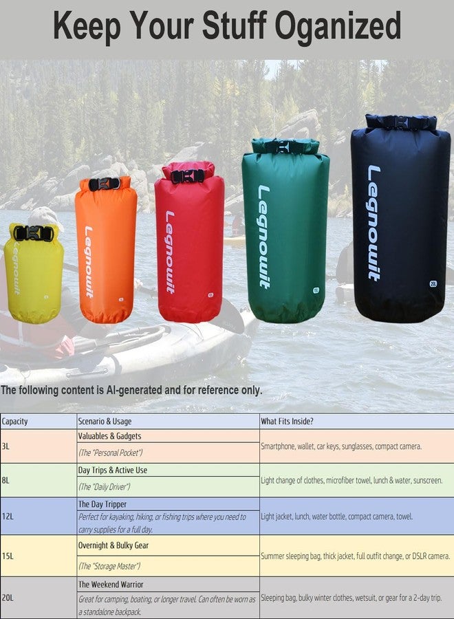 Legnowit Dry Bag, 3 Pack/5 Pack Waterproof Lightweight Small & Large Dry Sacks for Outdoor Camping, Backpacking, Kayaking, Boating, Travel and More - Image 3